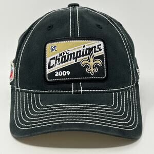New Orleans Saints 2009 NFC Champions Hat Baseball Cap Reebok Black FlexFit OSFA